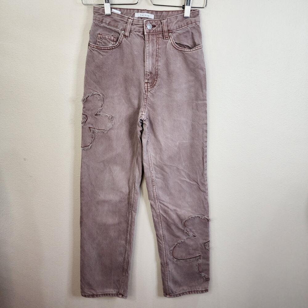 Pacsun 90's Boyfriend Jeans Womens Size 24x30 Brown Cotton Flower Patch Loose